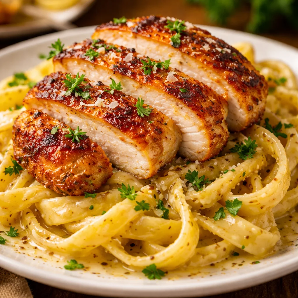 Crispy Chicken with Creamy Pasta
