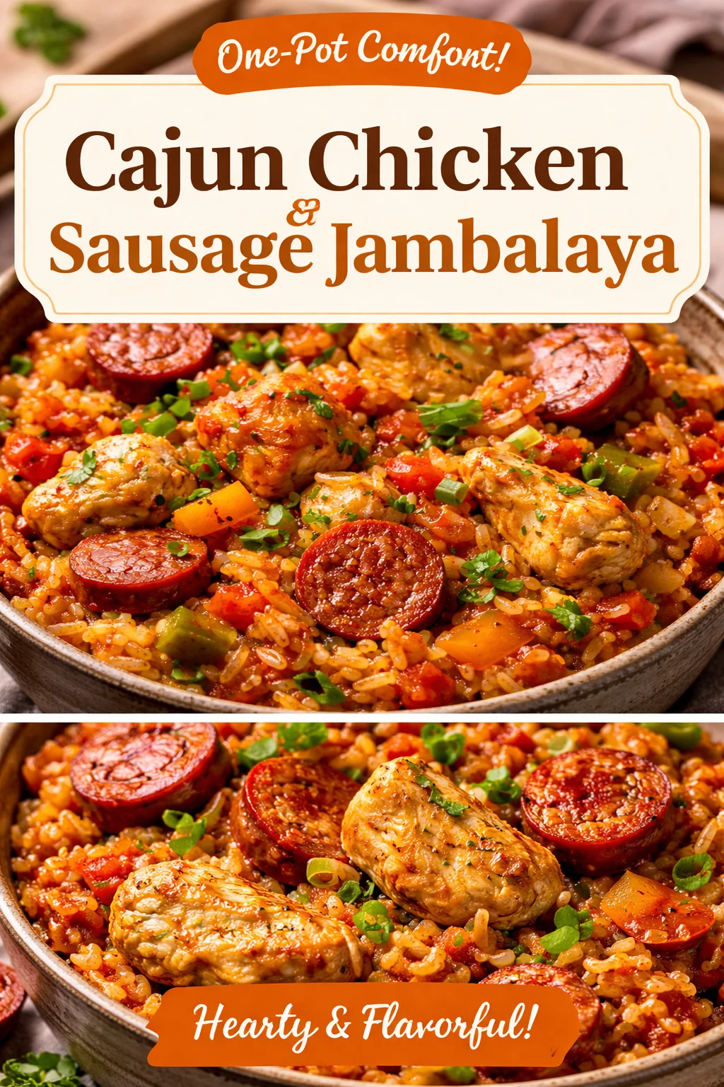 Delicious Crock Pot Jambalaya with sausage, shrimp, and rice in a bowl.