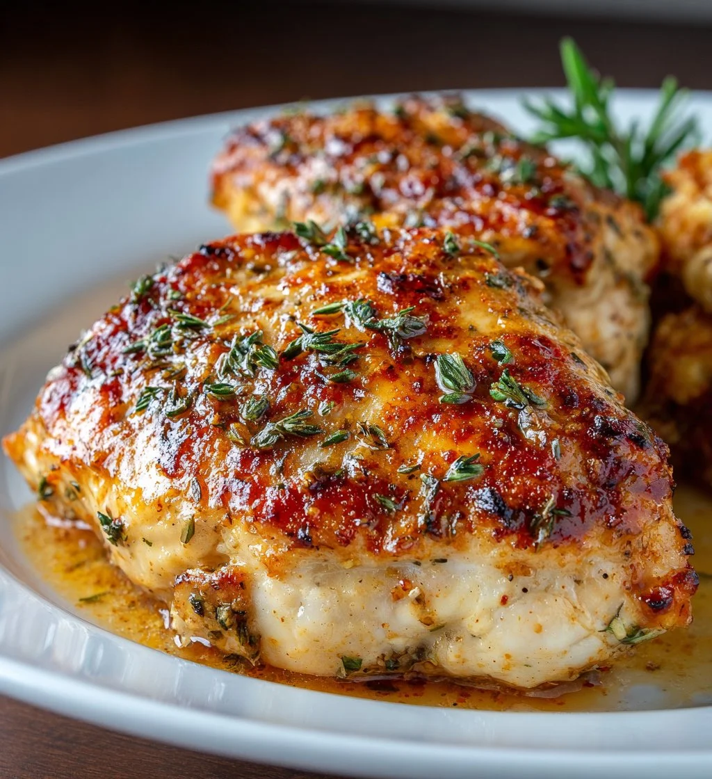 Crockpot creamy garlic chicken with golden pan-seared chicken breast