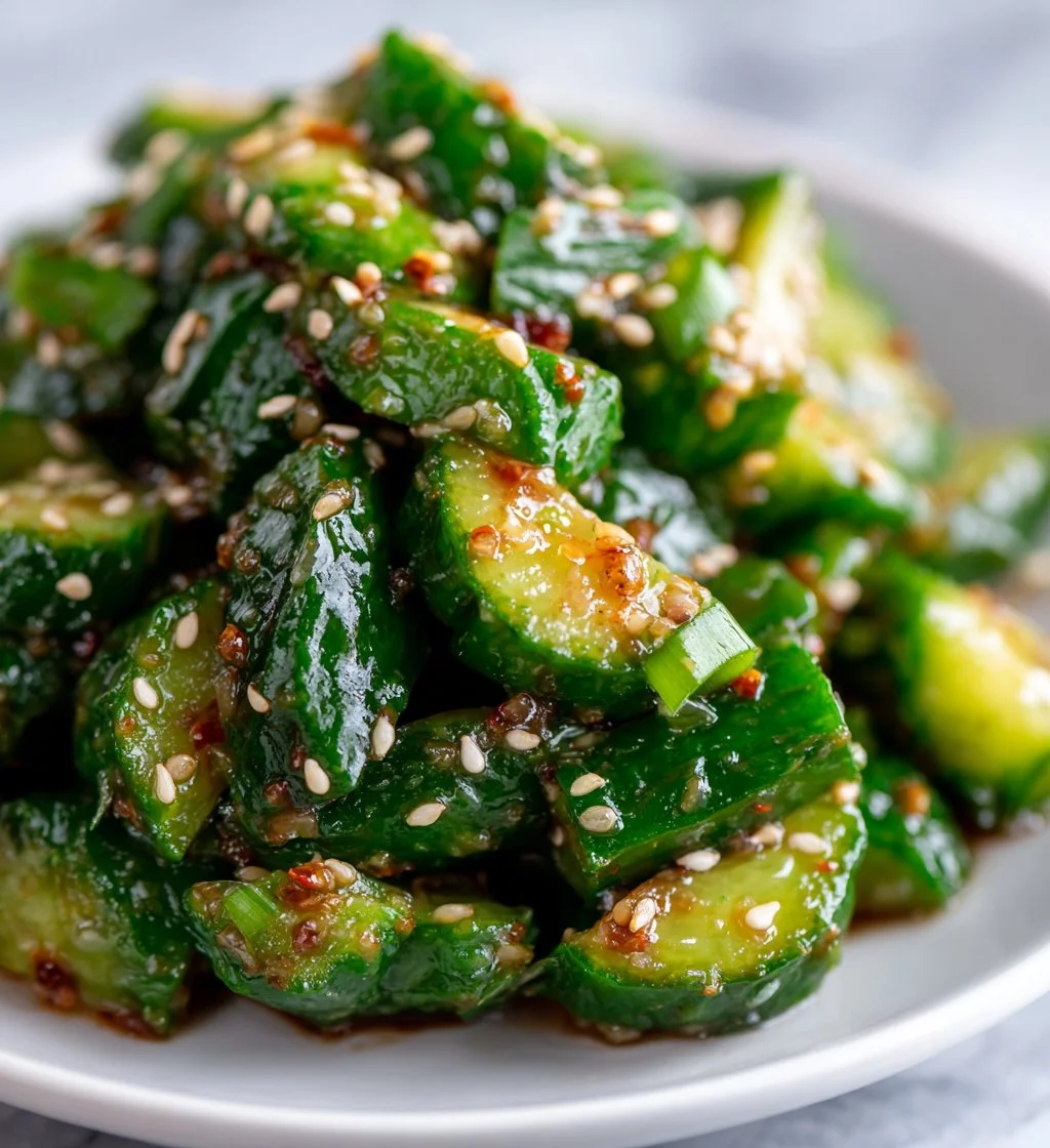 Easy Korean cucumber salad with fresh vegetables and seasonings
