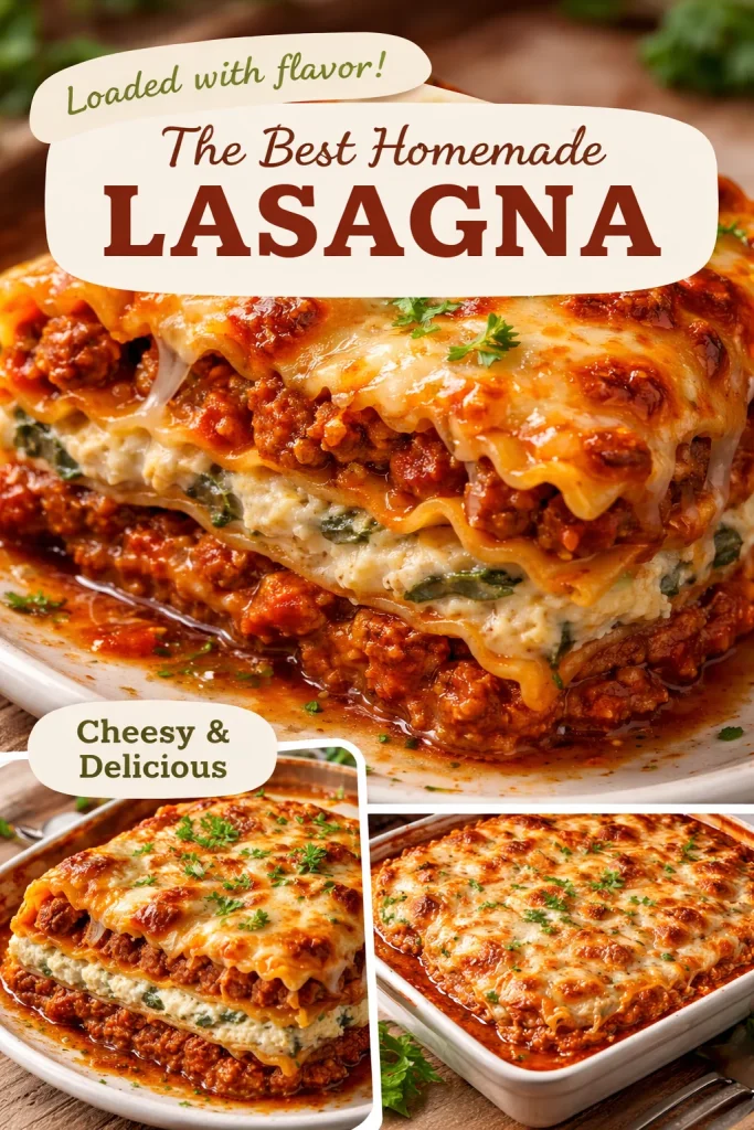 Delicious easy meat lasagna with layers of cheese and savory meat sauce
