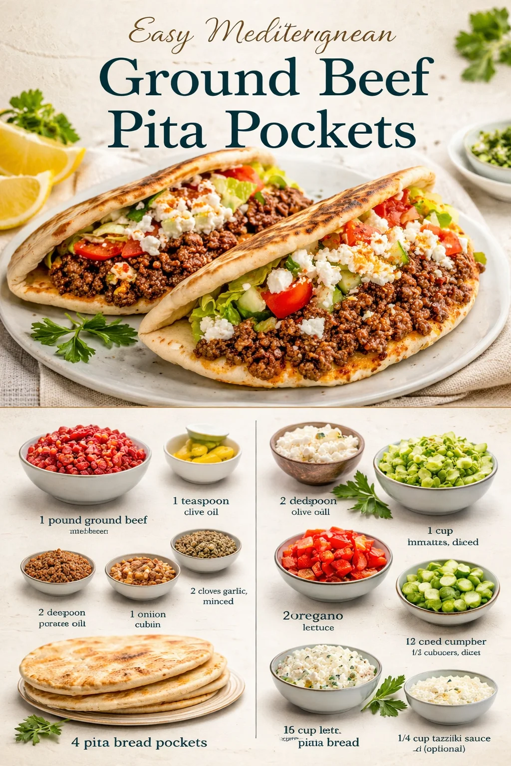 Easy Mediterranean Ground Beef Pita Pockets