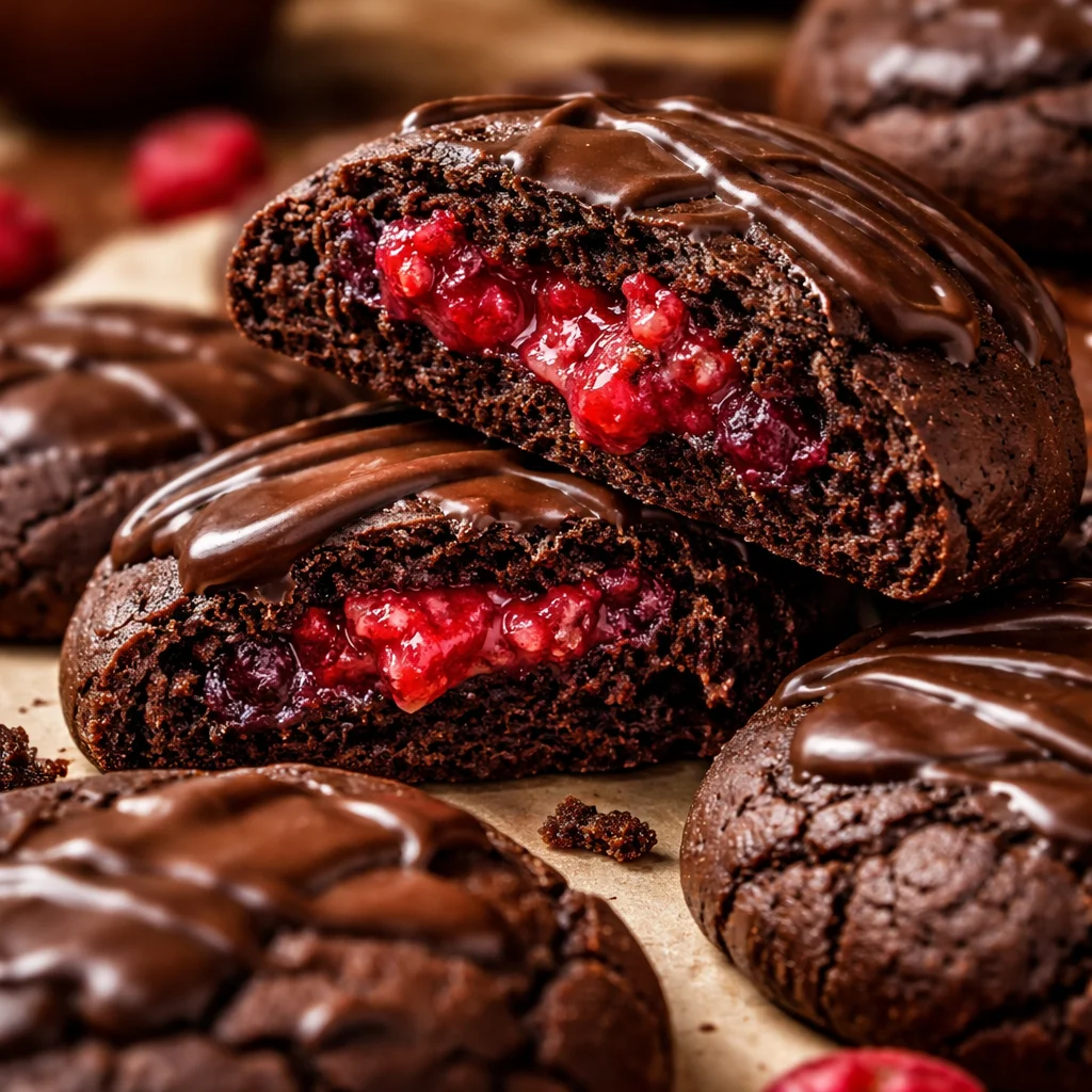 Fudgy Chocolate Raspberry Cookies