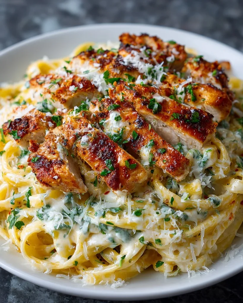 Delicious Garlic Butter Chicken Alfredo served with parsley garnish