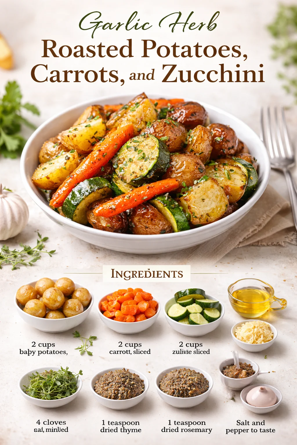 Garlic Herb Roasted Potatoes, Carrots, and Zucchini