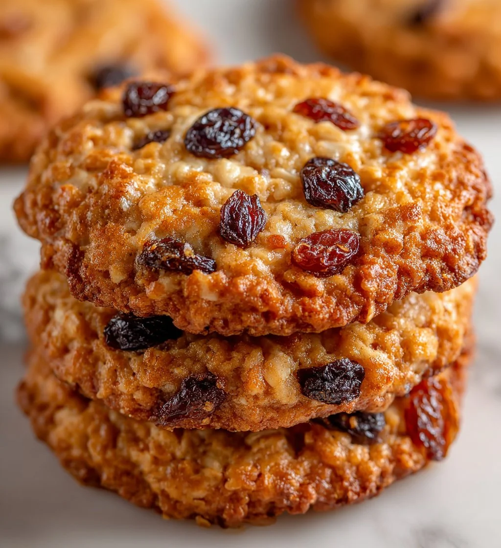 Baked healthy oatmeal raisin cookies on a cooling rack.
