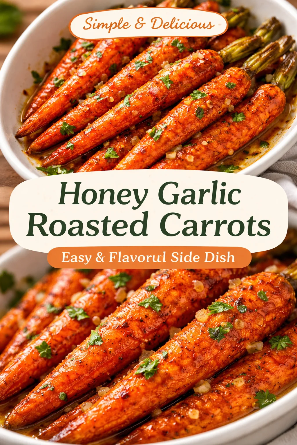 Delicious honey garlic butter roasted carrots served as a side dish