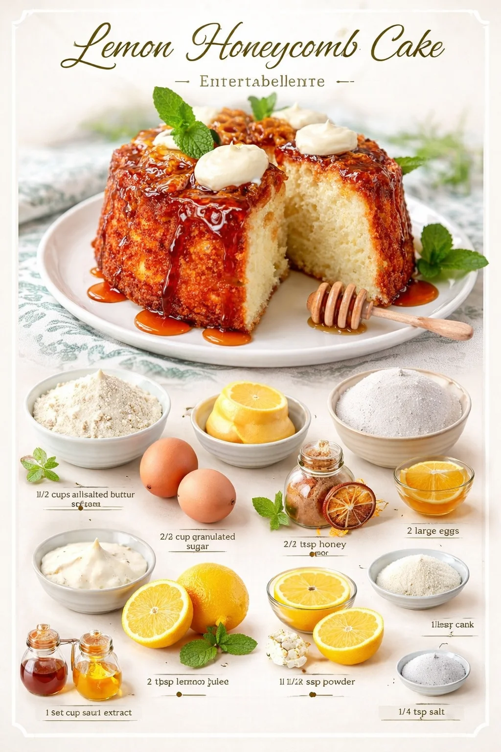 Lemon Honeycomb Cake - Entertablement