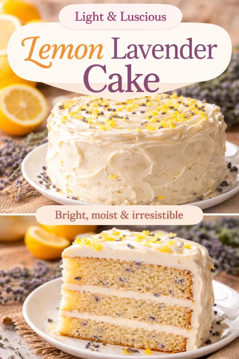 Slices of light and fragrant Lemon Lavender Cake on a decorative plate.