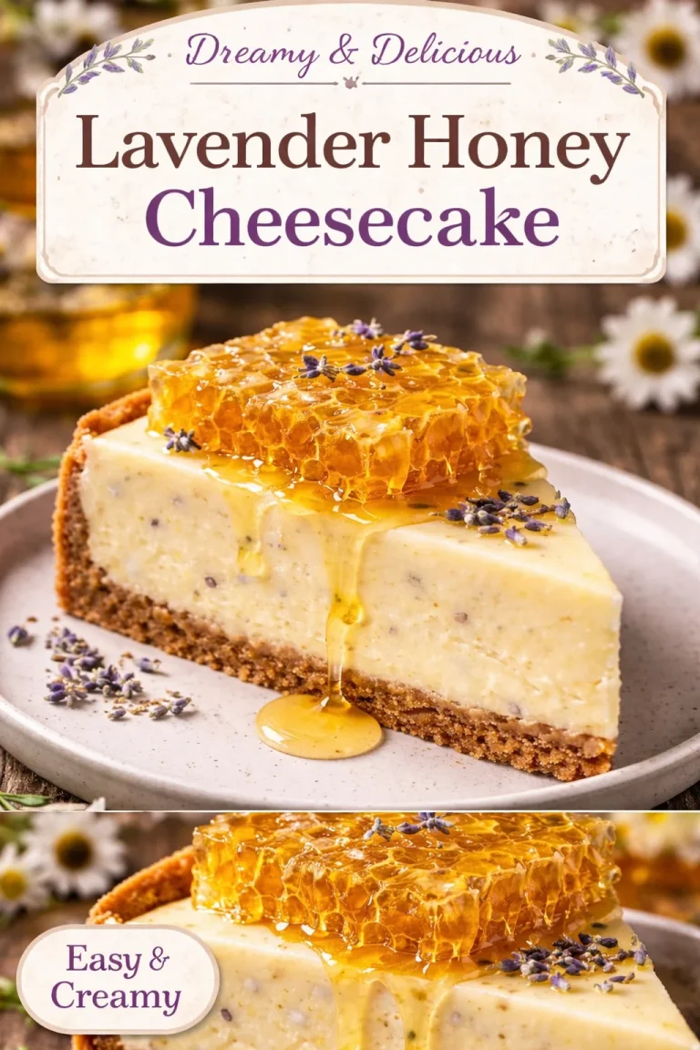 Delicious Lemon Lavender Cheesecake topped with crunchy honeycomb