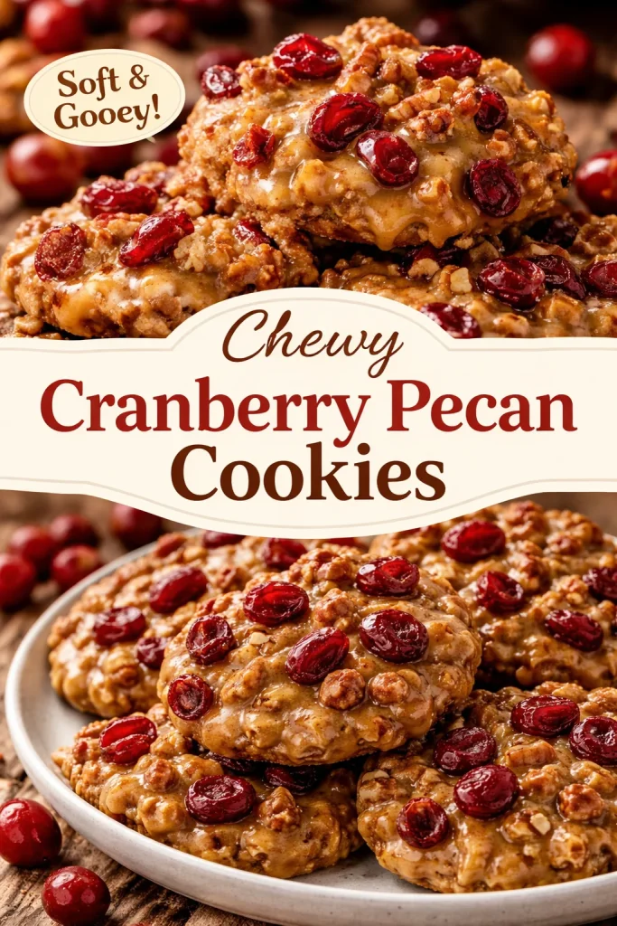 No-Bake cranberry pecan cookies on a plate with festive decorations.