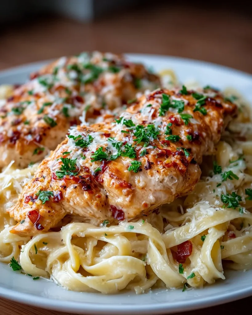 Delicious plate of Olive Garden Chicken Alfredo with creamy sauce and pasta