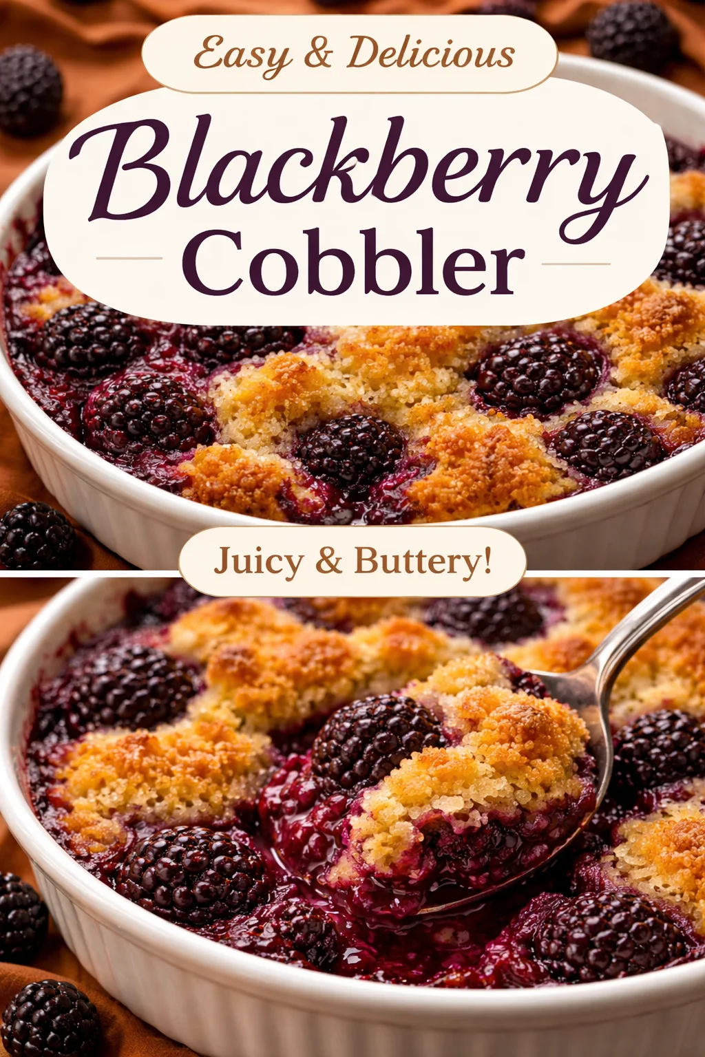 One bowl blackberry cobbler fresh out of the oven, ready to serve.