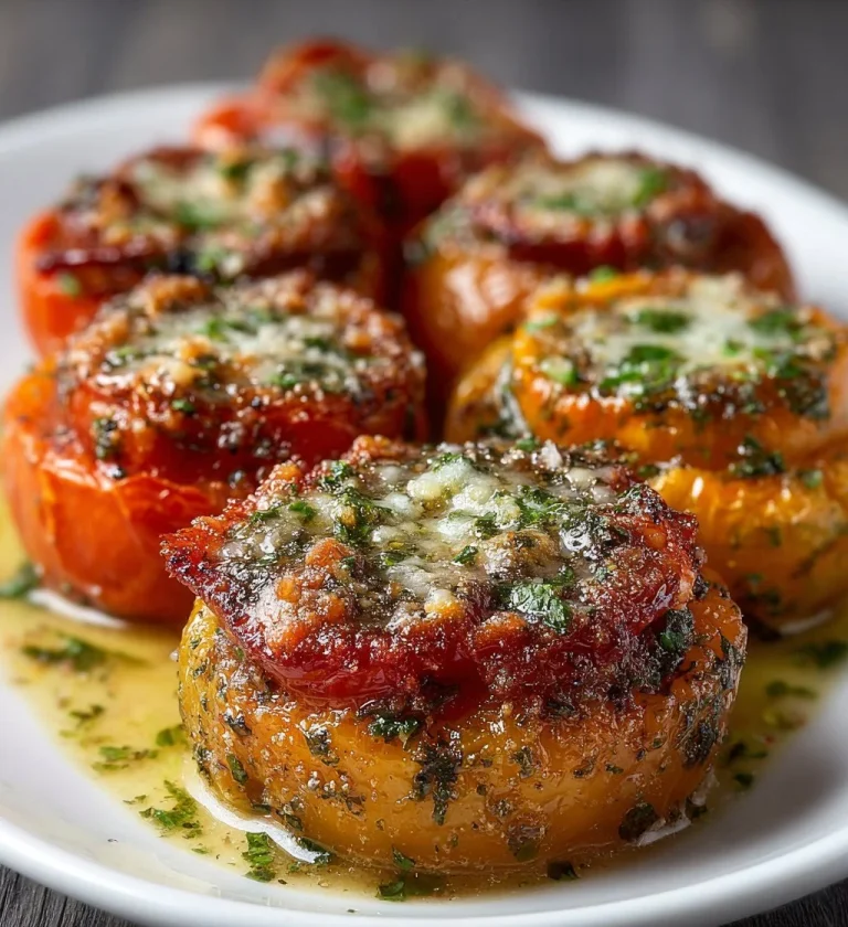 Delicious oven roasted tomatoes bursting with flavor on a serving plate.