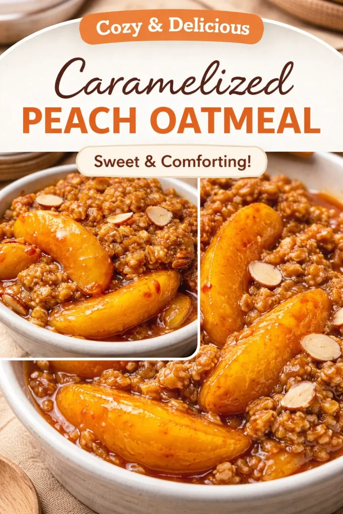 Delicious Peach Crisp made with canned peaches, topped with a crumble.