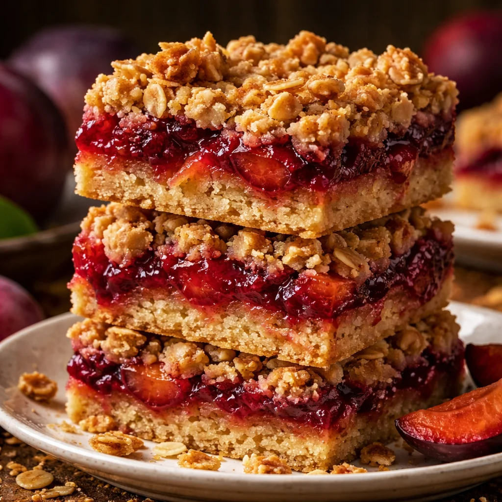 Plum Oatmeal Bars With Crumble Topping
