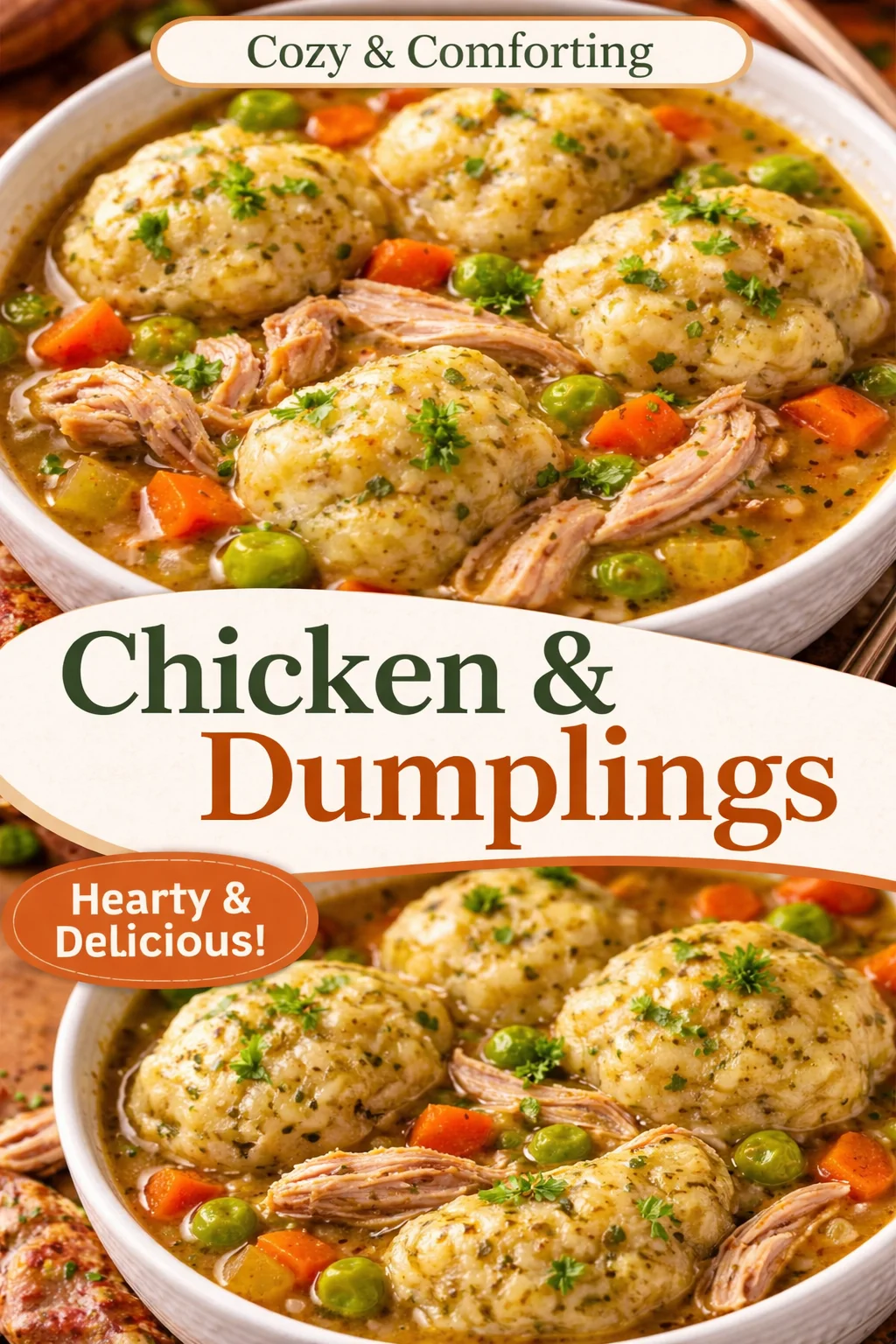 Delicious roast turkey and herbed dumpling stew served in a bowl