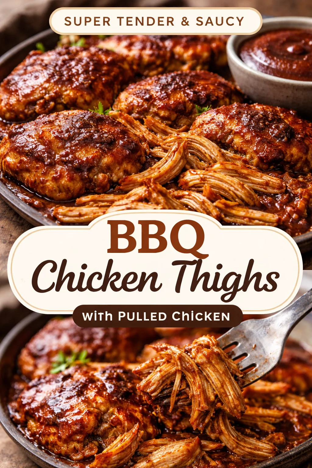 Delicious slow cooker BBQ chicken thighs served on a plate