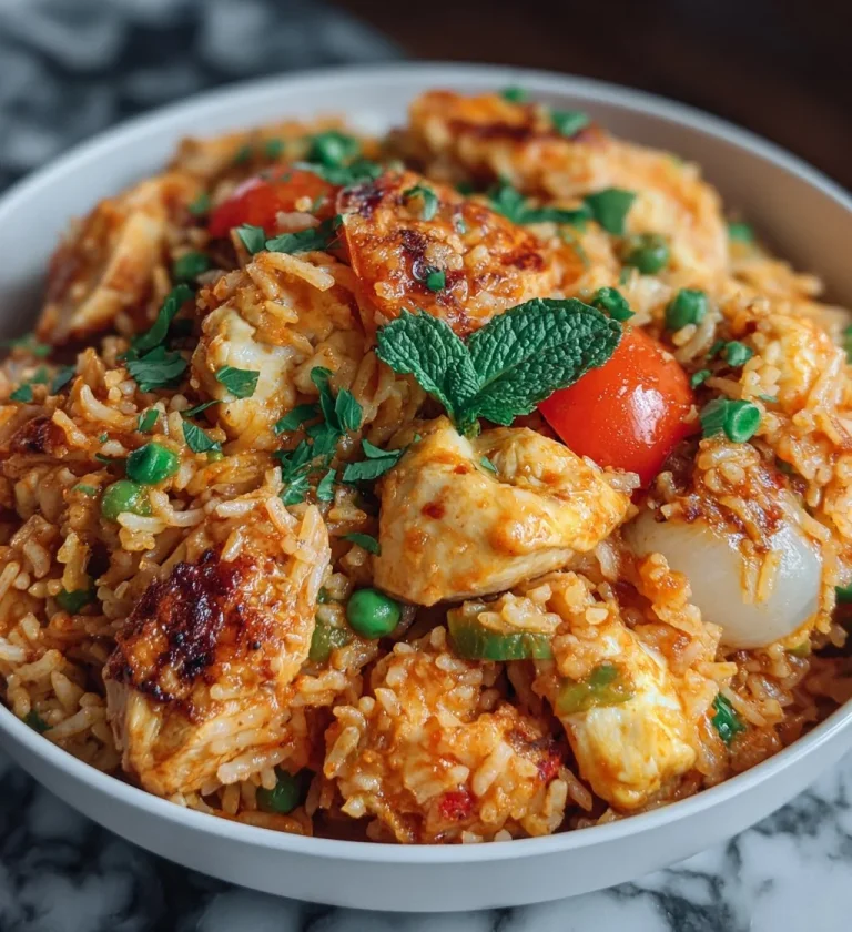 A delicious bowl of slow cooker chicken biryani prepared with spices and rice.