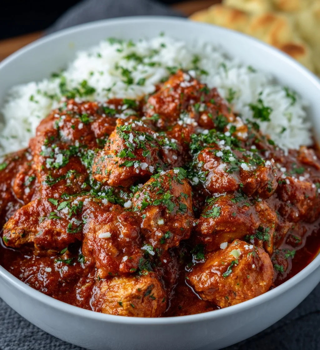 Delicious Slow Cooker Chicken Rogan Josh with aromatic spices and tender chicken.