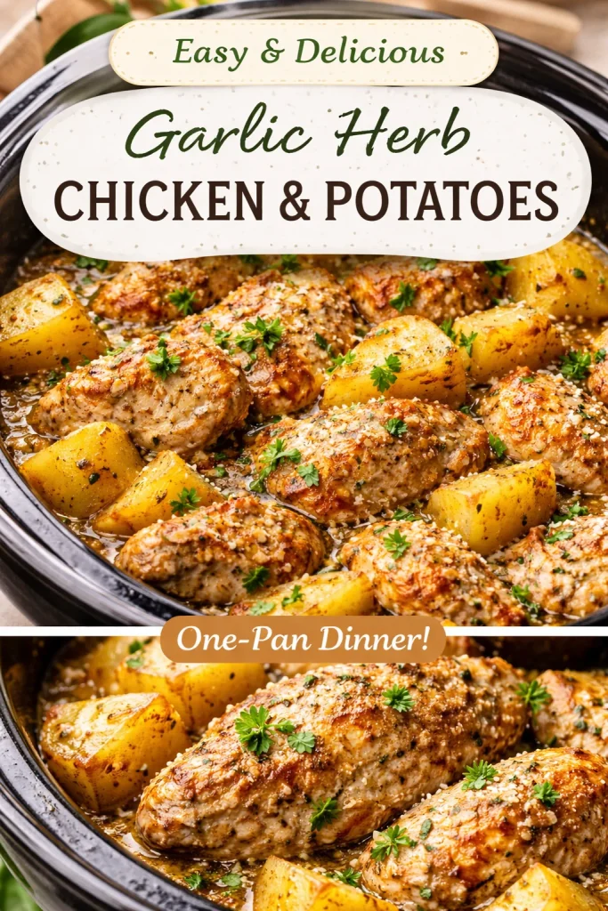 Slow Cooker Parmesan Garlic Chicken served with potatoes