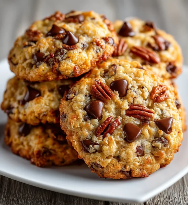 Soft and chewy Cowboy Cookies with oats, chocolate chips, and shredded coconut