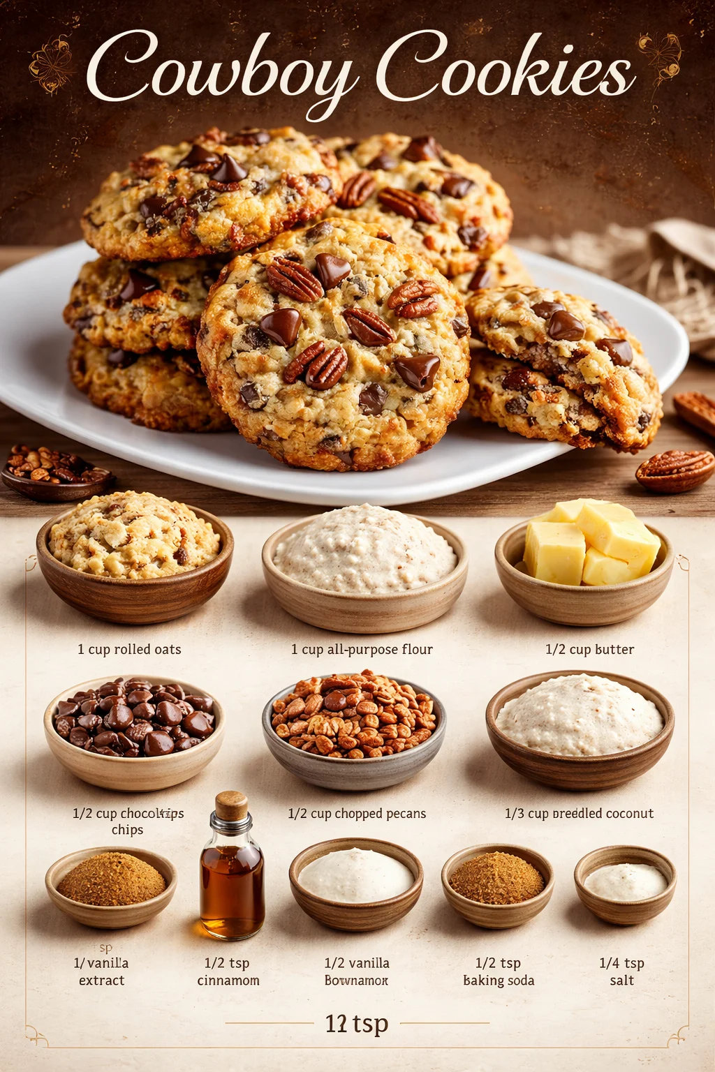 These soft, chewy, chunky Cowboy Cookies are made with oats, chocolate chips, shredded coconut...