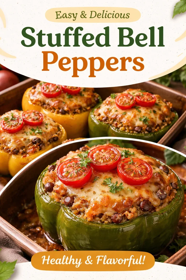 Vegetarian stuffed bell peppers filled with rice, vegetables, and herbs