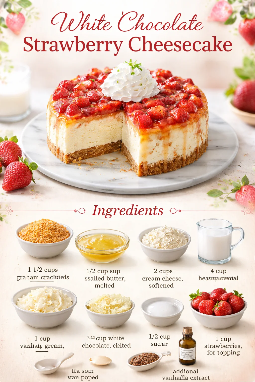 White Chocolate Strawberry Cheesecake