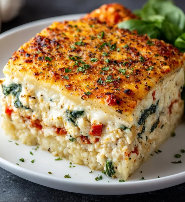 Delicious white lasagna with spinach in a casserole dish