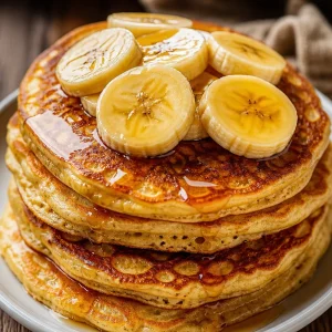 Delicious 4-ingredient protein pancakes stacked on a plate