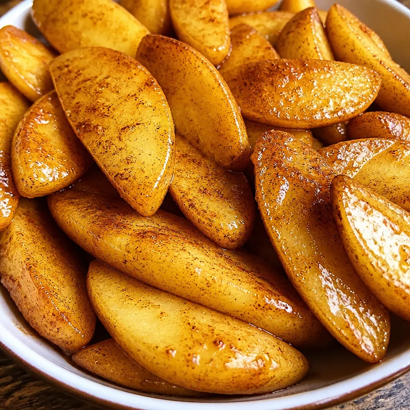 Delicious air fryer apples served in a bowl, showcasing their golden-brown texture.
