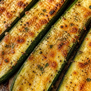 Baked Parmesan Zucchini Sticks served on a plate with herbs