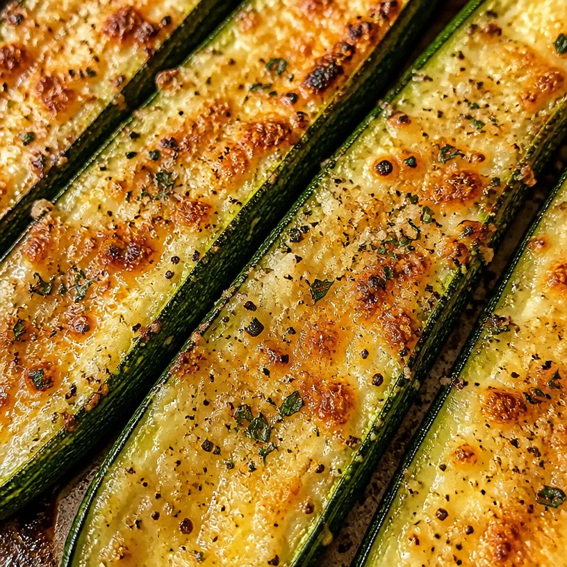 Baked Parmesan Zucchini Sticks served on a plate with herbs