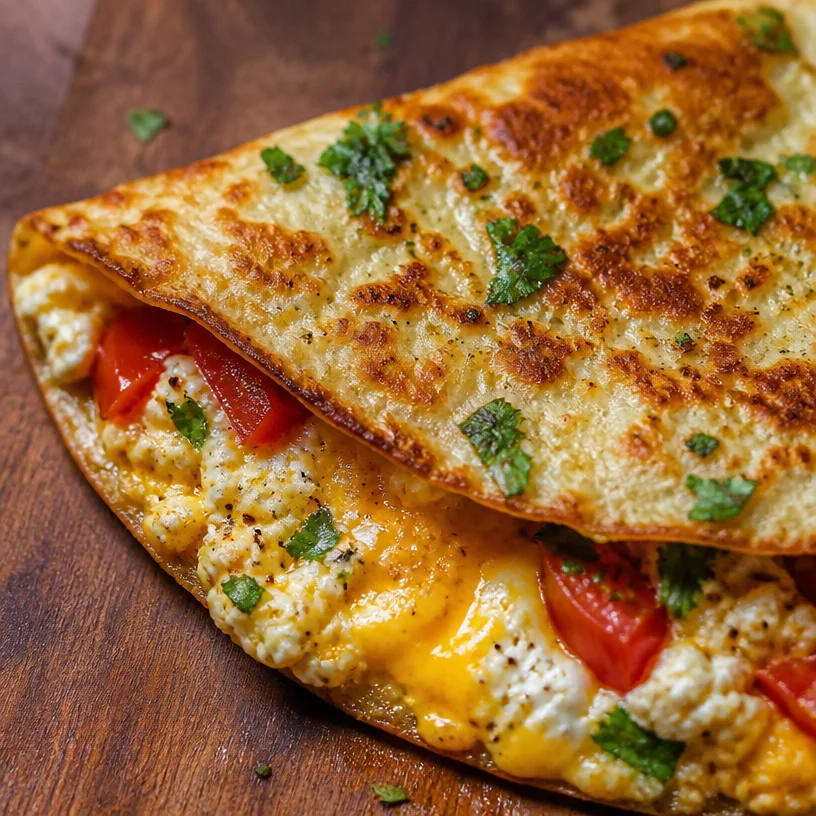 Cottage Cheese and Egg Flatbread topped with fresh ingredients