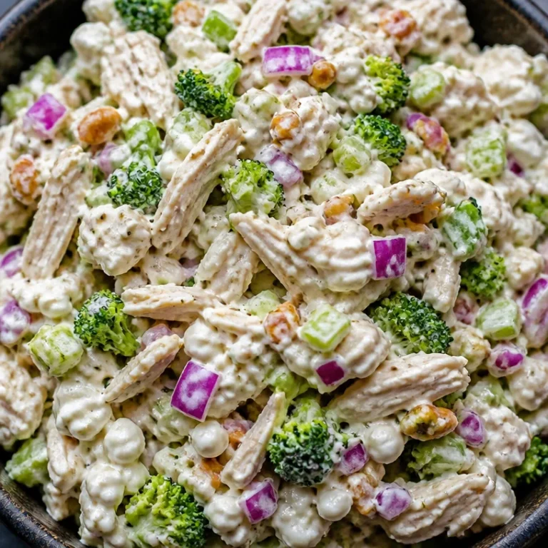 Cottage Cheese Chicken Salad served in a bowl with fresh vegetables
