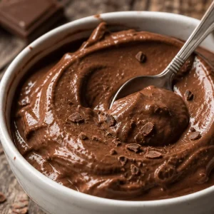 Delicious cottage cheese chocolate mousse served in a dessert cup