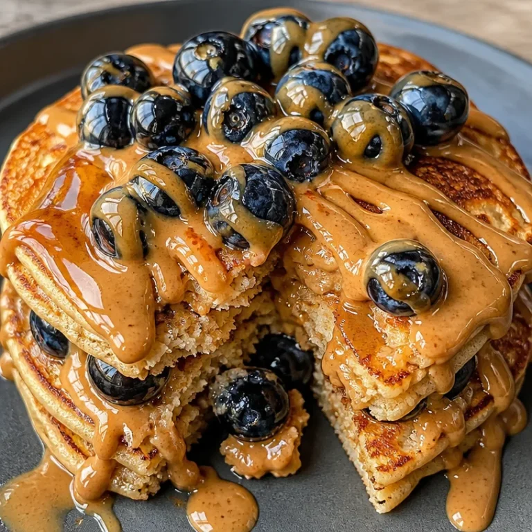 Cottage cheese oatmeal protein pancakes stacked with syrup on top