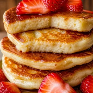 Fluffy cottage cheese pancakes served with fresh berries and syrup