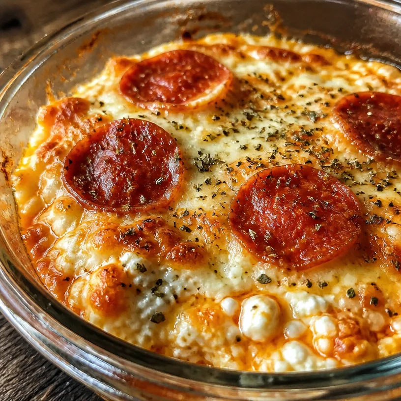Delicious Cottage Cheese Pizza Bowl topped with fresh ingredients.