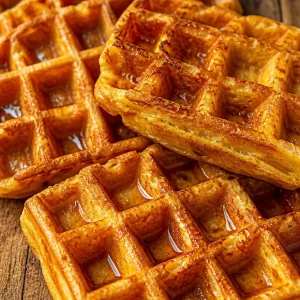 Flourless gluten-free cottage cheese waffles served on a plate with fruit