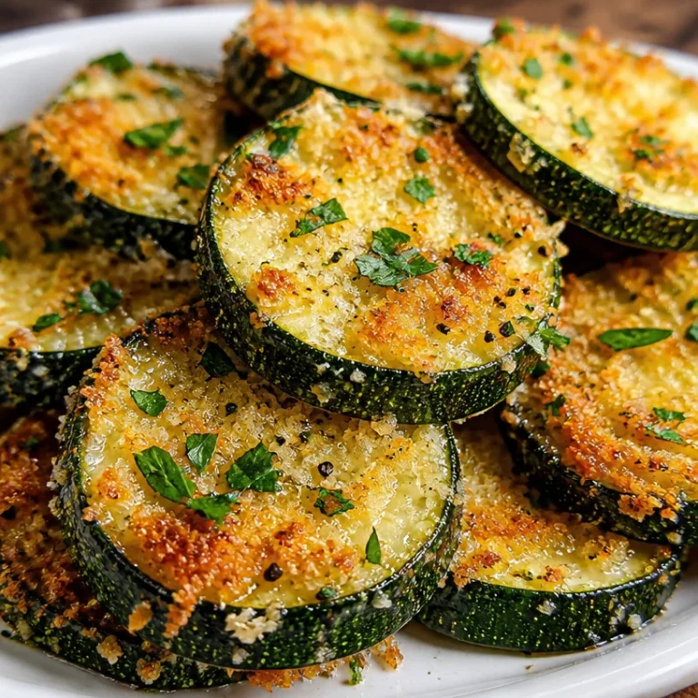 Crispy baked zucchini rounds with Parmesan cheese on a plate