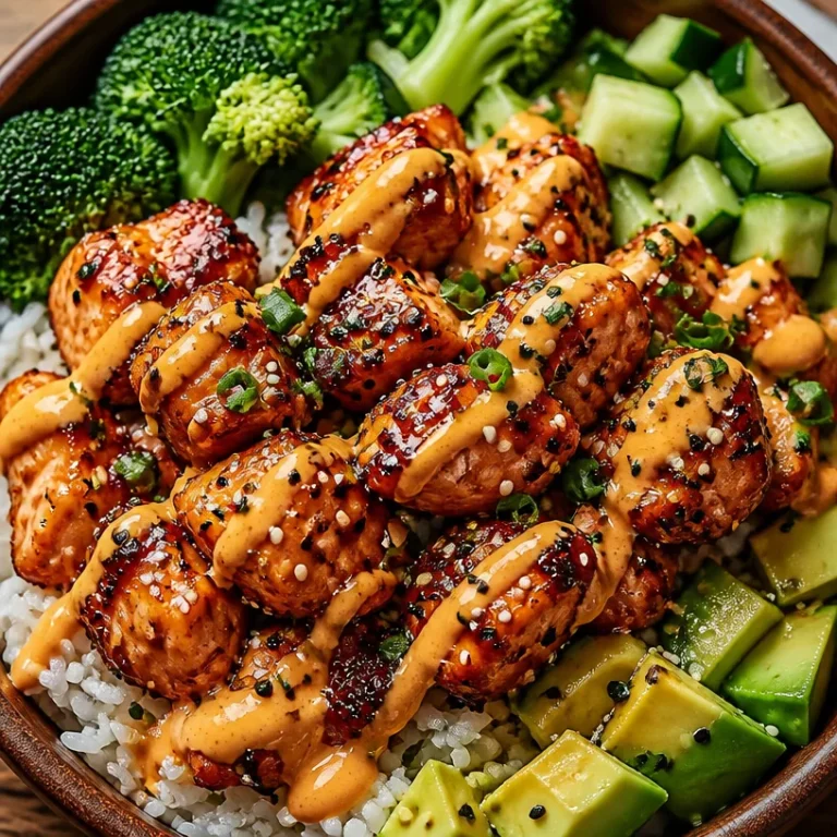 Crispy Bang Bang Salmon Bites served in a colorful bowl with fresh vegetables