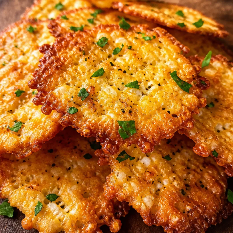 Bowl of crispy cottage cheese chips garnished with herbs