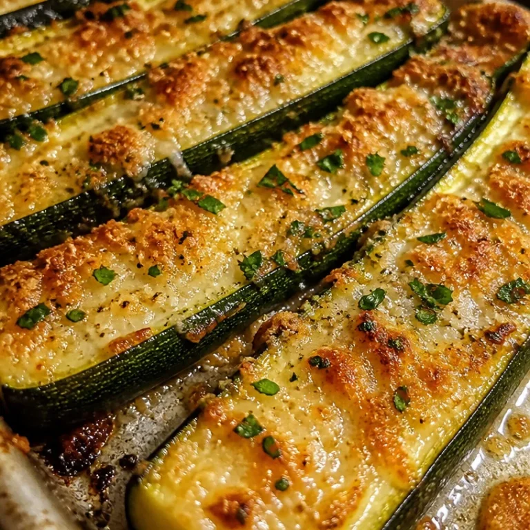 Easy baked Parmesan zucchini dish with golden, crispy topping.