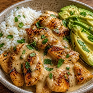 Easy Coconut Chicken Rice Bowl with fresh ingredients and coconut milk