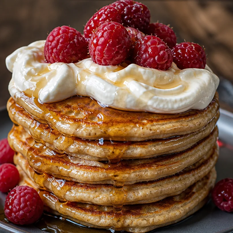Stack of easy gluten-free oatmeal pancakes made with oat flour