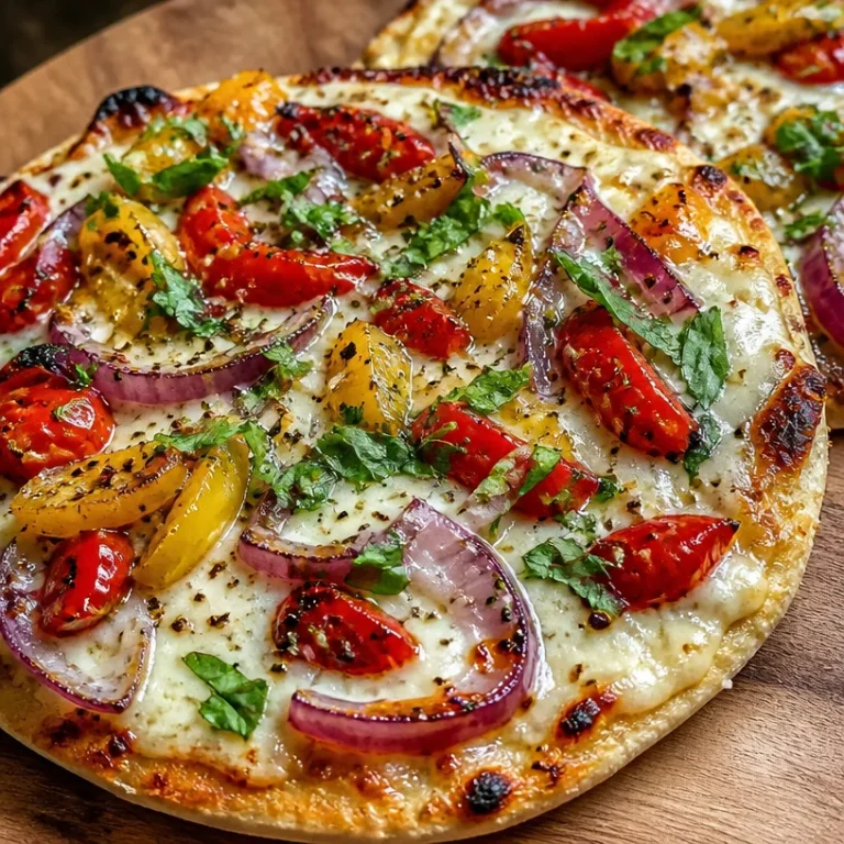 Easy high-protein cottage cheese flatbread pizza topped with fresh ingredients