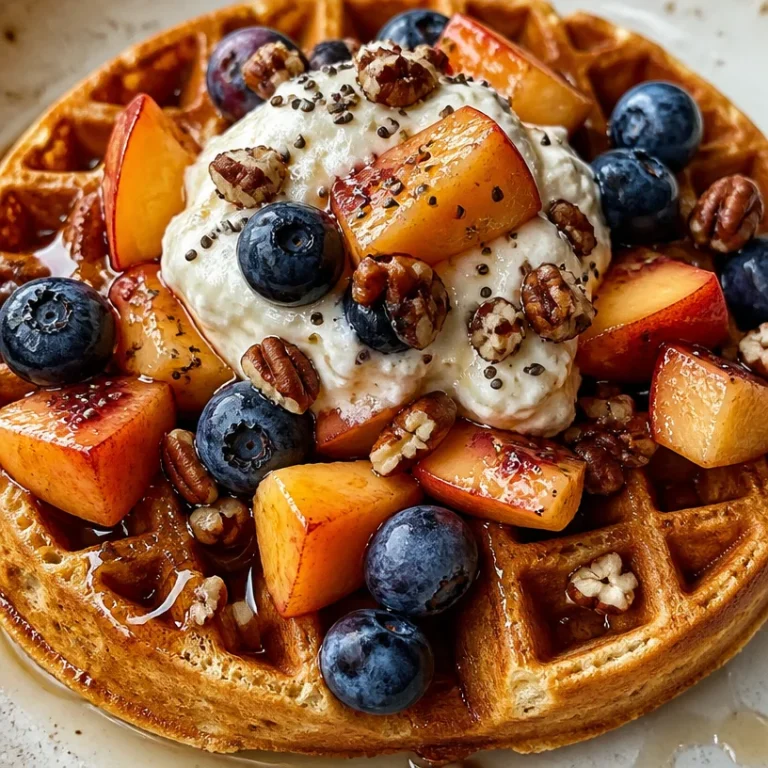Healthy protein waffle recipe with toppings and fresh fruit