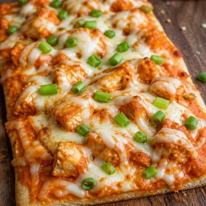 High Protein Buffalo Chicken Flatbread topped with fresh ingredients and spices